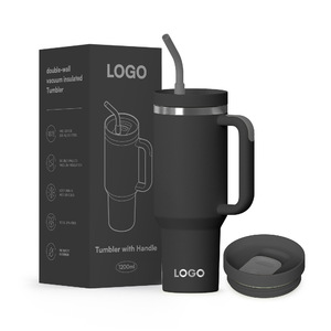 Vaso personalizado de 40oz y 1200ml con asa, botella de agua aislada de acero inoxidable, taza de café de viaje de doble pared, venta al por mayor - Product Image 1