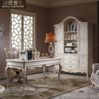 Bureau d'ordinateur en bois massif de style français classique, bureau d'écriture pour la maison et le bureau avec ensemble de chaise pivotante