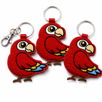 Porte-clés brodé en tissu chenille 3D avec logo personnalisé, motif animal de dessin animé perroquet, patch brodé pour sac et accessoires de voiture