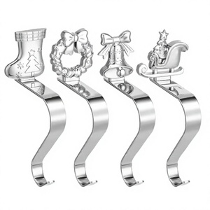 <b>Christmas</b> Metal Stocking Holders Set With Boot Bell Wreath <b>Sleigh</b> Decorative Hooks - Product Image 1
