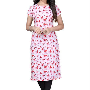 Grossiste indien Fourniture Kurti en soie ethnique imprimé en crêpe rouge pour femmes décontracté élégant fête occasions festives - Product Image 1