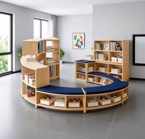 Banc incurvé Chiquitos Library avec étagère de rangement, sièges pour bibliothèque scolaire avec bibliothèque, coin lecture incurvé avec rangement - Product Image 5