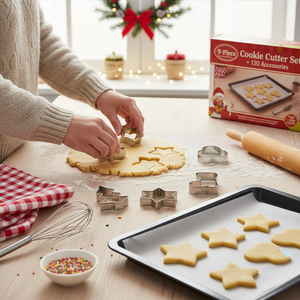 Juego de cortadores de galletas de forma mixta de 9 piezas con anillo Herramientas para hornear personalizables-Incluye caja de 120 piezas hecha de metal y plástico - Product Image 3