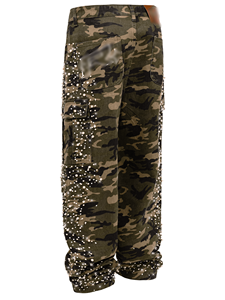 Jeans en denim pour homme HaiYao 2026, de haute qualité, personnalisés, en tissu camouflage, avec des perles et des strass, coupe droite, streetwear, hip-hop, OEM ODM, coton - Product Image 2