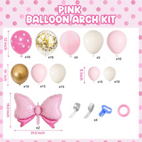 Kit de guirlande de ballons rose 124 pièces, ensemble de ballons en latex rose, blanc et or pour la décoration de fête d'anniversaire de filles, baby shower