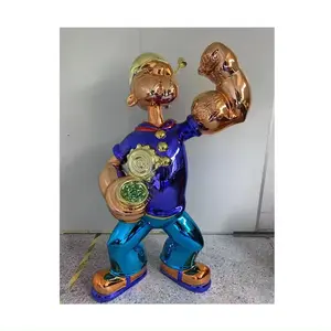 Venda quente Galvanoplastia Fibra de Vidro Popeye Escultura Jogo dos desenhos animados Figura Arte Fibra de Vidro Estátua Popeye
