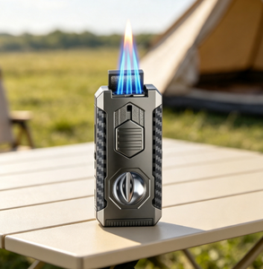 Professional Outdoor Cigar <b>Lighter</b> with Precision Cutter Triple Jet Torch <b>Windproof</b> Flame Portable Smoking Accessory - Product Image 1