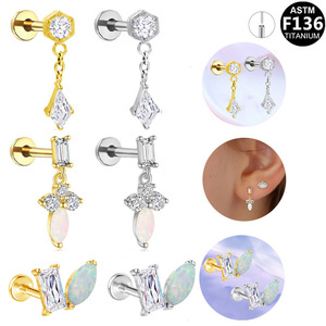 European American Light Luxury Zircon Opal <b>Stud</b> Earrings G23 <b>Titanium</b> Alloy Flat Bottom Insert Type Party Jewelry - Product Image 5