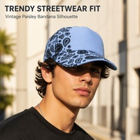 Casquette de baseball en twill à 5 panneaux, imprimé cachemire bleu clair, logo brodé 3D personnalisé, streetwear, tissu courant, unisexe