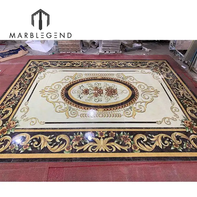 Hotel Lobby flooring inlay marble luxury Water jet marble medallion