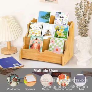 Cross-border wooden greeting card display rack, multi-functional sticker display rack, retail rack, wooden <b>desktop</b> book <b>shelf</b> - Product Image 5