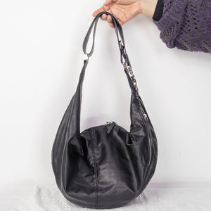 Sac fourre-tout vintage Hobo grande capacité souple pour femme, noir, café, minimaliste, en cuir véritable, avec fermeture éclair, sac d'épaule d'été - Product Image 1