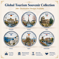 Assiette décorative en céramique souvenir grec européen, motif drapeau d'église et paysage de la mer Égée, assiette murale, personnalisable OEM ODM, vente en gros