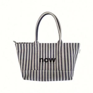 Sac de shopping en toile personnalisé pour femmes, grande taille, avec logos, sacs pliables rayés en toile, réutilisables, vente en gros à bas prix - Product Image 1