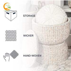 Vente en gros de paniers de rangement en forme de cercle en jacinthe d'eau naturelle écologique couvercle en bois Design moderne pour cuisine salon vêtements - Product Image 2
