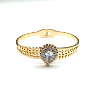 Fashion Bangle PVD Gold Plated 316L Stainless Steel Teardrop <b>Crystal</b> Leaf Design <b>Bracelet</b> - Product Image 1