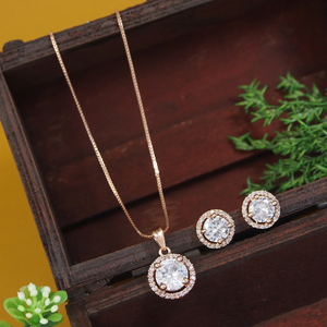 Trendy CZ American Diamond Teardrop Pendant <b>Necklace</b> with <b>Earrings</b> <b>Set</b> for Women Rose Gold Beautiful Jewelry for Casual Party - Product Image 1