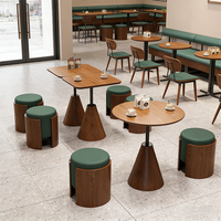 Ensemble de mobilier commercial pour café : table à base conique, tabourets et banquette pour salon de thé et restaurant