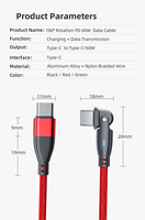 Cable USB C a USB C de Carga Rápida de 60 W 3 A 180 °   Cable giratorio de nailon trenzado tipo C para carga y transferencia de datos para Apple Samsung