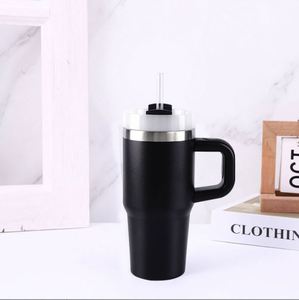 Mug de voyage 14oz avec poignée, double paroi isolée en acier inoxydable, couvercle, paille et base antidérapante - Product Image 4