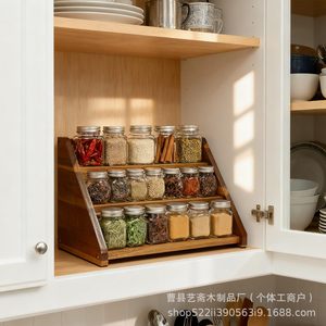 Wooden Three Tier Spice <b>Rack</b> 3 Layers Standing Type <b>Kitchen</b> Cabinet Organizer Durable <b>Storage</b> For Spices And Seasonings - Product Image 1