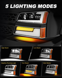Pour <span class=keywords><strong>Chevrolet</strong></span> <span class=keywords><strong>Silverado</strong></span> 03-06, accessoires Chevy, pare-chocs avant, ensemble de phares, phares à LED avec feux de jour/clignotants - Product Image 2