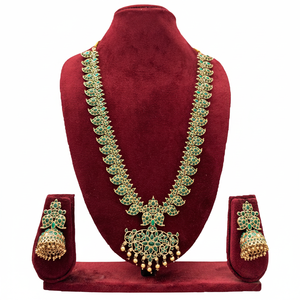 Traditional South Indian Temple Long Bridal Necklace <b>Set</b> Alloy <b>Gold</b> Plated Zircon Earrings Vintage Engagement Wedding - Product Image 2