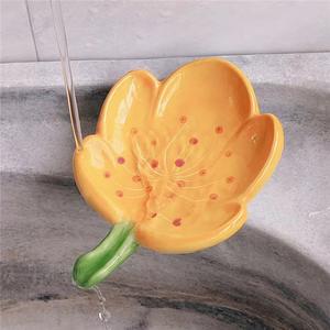 Haute qualité mignon fleur forme porte-savon en céramique auto-vidage barre porte-savon plateau pour évier de cuisine salle de bain baignoire - Product Image 4