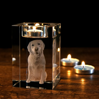 Support de bougie en cristal 3D gravé sur mesure avec un motif animal, disponible en différentes tailles