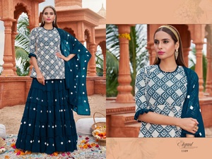 Costume de créateur entièrement cousu Georgette Sharara avec broderie en coton pour fête, festival et occasion spéciale - Product Image 4