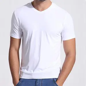Hochwertige Bambus faser Blank T-Shirts mit V-Ausschnitt Sport Slim-Fit Atmungsaktives, umwelt freundliches, schnell trocknendes Herren-Kurzarm-T-Shirt