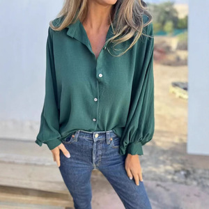 Camisa de Manga Larga para Mujer, Tallas Grandes, con Botones y Cuello de Solapa, Estilo Casual, Color Sólido, para Otoño e Invierno, Dropshipping Shopify - Product Image 5