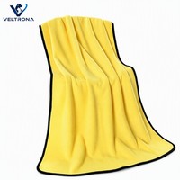 Serviette pour animaux de compagnie en polaire corail, séchage rapide, absorbante, douce et moelleuse, pour chien et chat, jaune avec bordure noire, plusieurs tailles de 30x30 à 70x140 cm