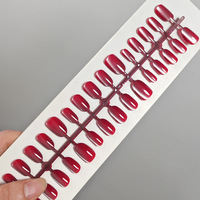 30 faux ongles à presser, couleur unie, effet œil de chat français, taille moyenne, rouge nude, fournisseur