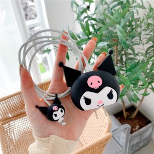 Cable Protector With Cartoon Design Silicone Round Shape For Earphone Wire Electric Wire Storage Holder Portable Pink And Black - Product Image 1