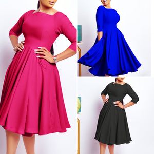 Vestidos de verano de moda para mujer, informales, elegantes, con cuello cuadrado, Media manga, línea A, vestidos de oficina para mujer con bolsillo - Product Image 2