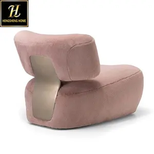 Italian Soft Elegant Reception Leisure Chair Villa Velvet Fabric Pink Living Room Chair