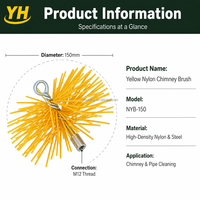 Brosse de nettoyage de cheminée personnalisée en nylon jaune avec noyau en fil d'acier, filetage M12, pour le nettoyage des conduits de cheminée, outil réutilisable