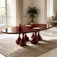 Table à manger ovale moderne personnalisable en couleur, table en marbre brillant, pied de table unique en forme d'ampoule, table à manger pour la décoration intérieure de la maison