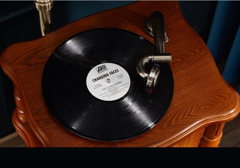 Wooden vinyl turntable Vintage speaker Home audio record player gramophone