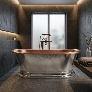 Bañera Independiente de Cobre con Acabado Plateado Martillado, Bañera Ovalada Hecha a Mano, Bañera Clásica para Adultos, para Baño, Hotel, Villa - Product Image 4