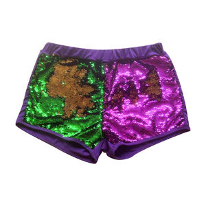 <span class=keywords><strong>Pantaloncini</strong></span> con paillettes Mardi Gras <span class=keywords><strong>Pantaloncini</strong></span> scintillanti da mamma e io viola oro verde festa lucente reversibile per ragazze - Product Image 2