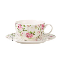 Ensemble tasse et soucoupe à latte en céramique de style nordique floral, luxe léger, 250 ml, emballage cadeau de haute qualité, vente en gros disponible, cadeaux