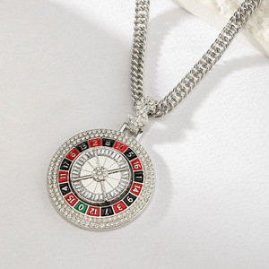 Collier rotatif en diamant avec horloge, design géométrique rond, unisexe, pour tous les jours, style hip-hop, bijoux tendance - Product Image 4