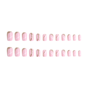 24 faux ongles carrés à presser, motif vague bleue, rose nude, réutilisables en ABS, avec adhésifs pour doigts - Product Image 2