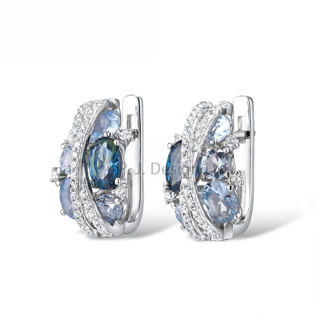 Cincin Warna Biru Spesial Kualitas Terbaik untuk Wanita Perhiasan CZ Putih Perak Murni 925 untuk Hari Jadi
