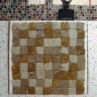 Mosaïque de marbre beige travertin jaune d'automne à bords brisés, polie - Moderne, écologique, durable, pour salle de bain et villa, usage intérieur