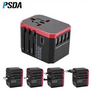 Adaptador de viagem psda universal, adaptador de energia universal para viagem com 5 usb carregador de parede para reino unido/ue/eua/ásia