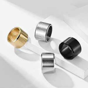 High End Men's 15MM Hip Hop Wide Band Stainless Steel <b>Ring</b> 18K PVD Gold Plated Matte Brushed Finish Fashion Bold <b>Statement</b> <b>Ring</b> - Product Image 2