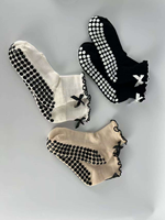 Chaussettes de yoga antidérapantes POPSOX pour femmes, avec logo personnalisé, respirantes, séchage rapide, tricotées, pour Pilates, avec grip sportif à la cheville